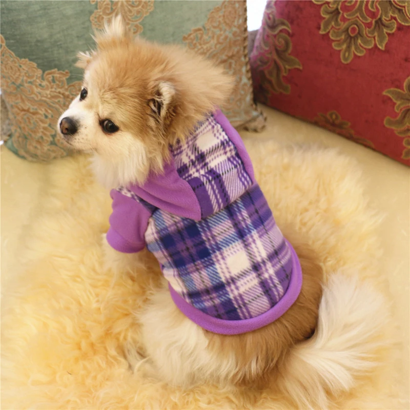 

Winter Warm Fleece Plaid Dog Clothes Cute Pet Hooded Sport Sweater Shirt Hoodies Dogs Costume Pug Chihuahua Sweater Pet Supplies