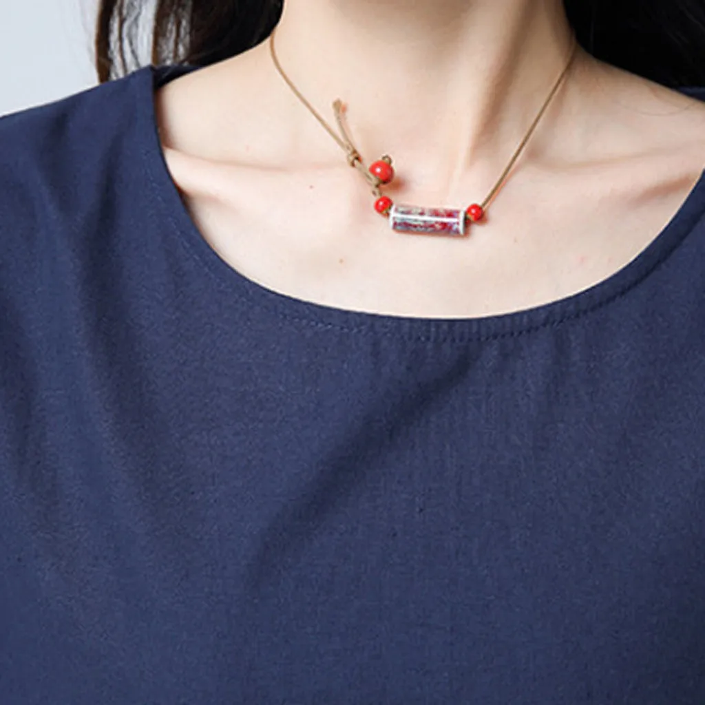 Женское винтажное платье повседневное хлопково-льняное с круглым вырезом в