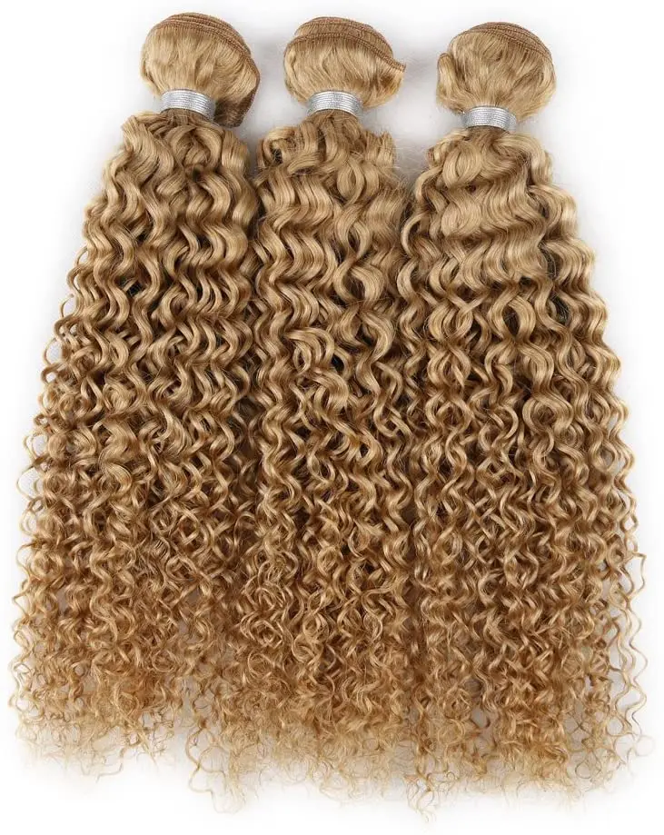 

#27 Honey Blonde Kinky Curly 7A Brazilian Human Hair Bundles Weave Weft Hair Extensions cabelo humano tissage bresilien