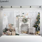 Виниловый фон для фотосъемки Lyavshi с изображением рождественской елки лестницы деревянного пола камина