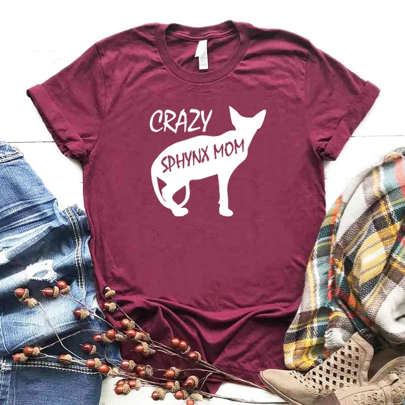 Crazy Sphynx Cat мама мамочка мама женский короткий рукав Топ Tees90s Хлопок Забавный буквенный принт графическая футболка с круглым вырезом Прямая поставка - Цвет: burgundy