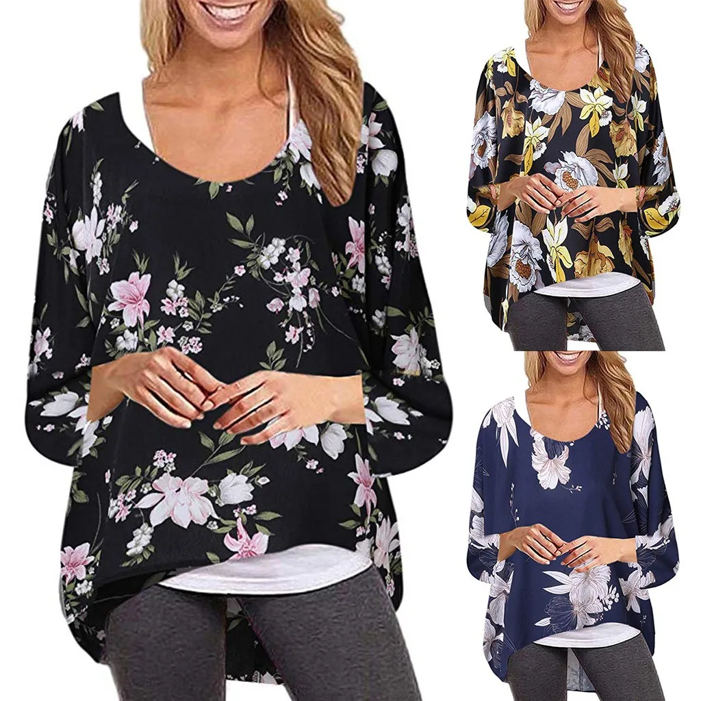 Женская модная футболка с круглым вырезом и принтом рукав летучая мышь спереди