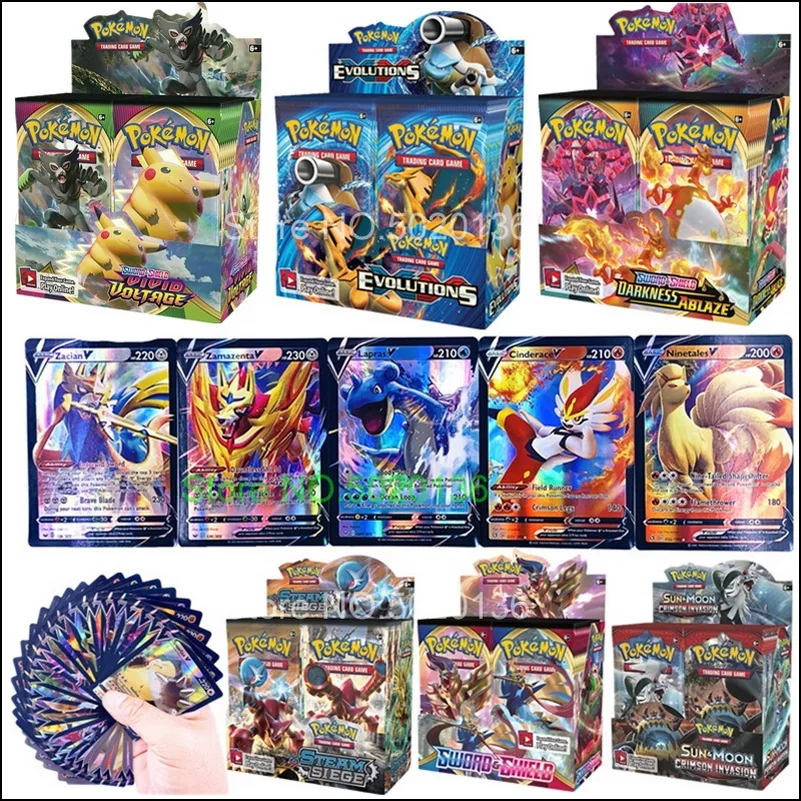 324 шт./кор. Pokemones карты темноты огне Меч Щит английским Напряжение усилитель
