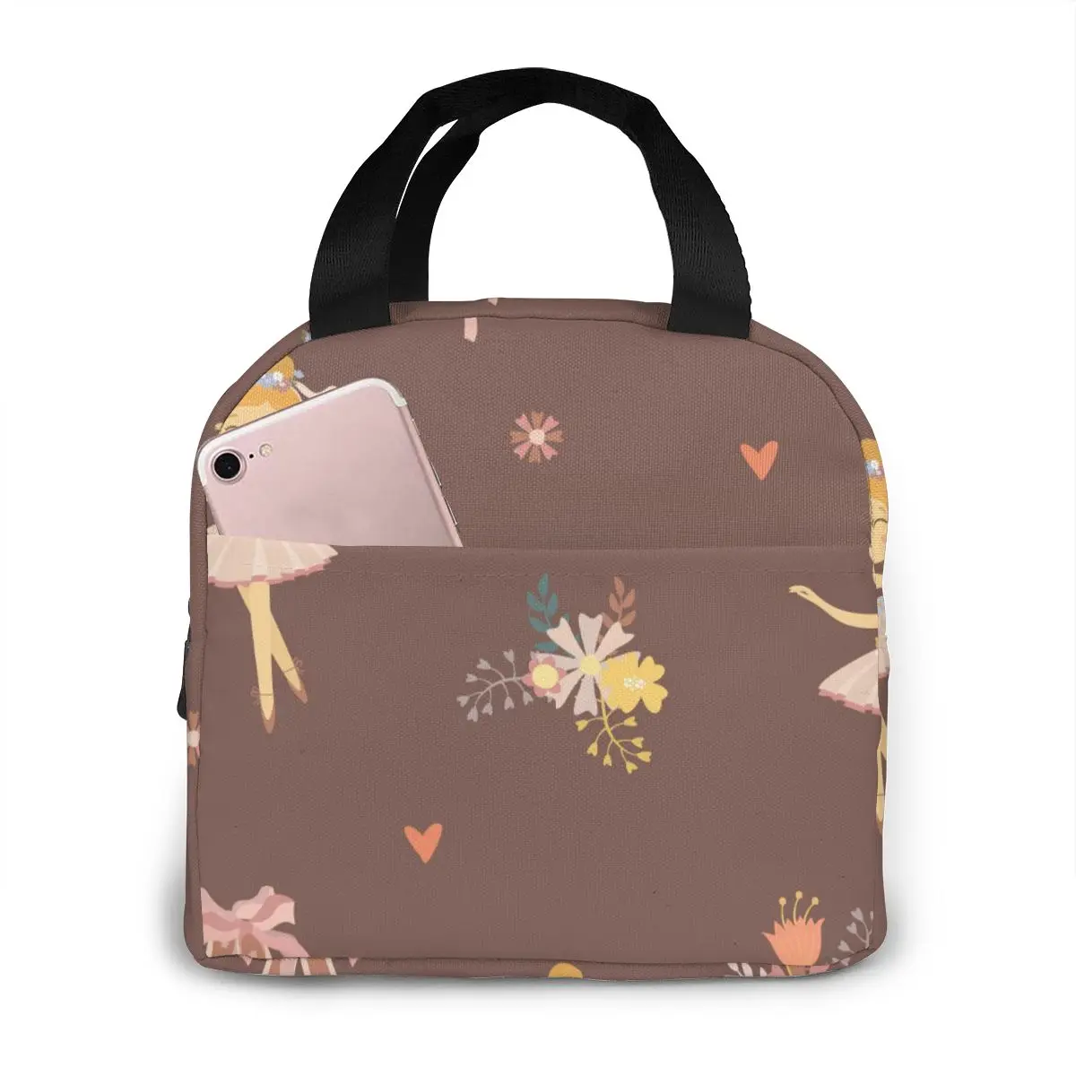 

Cute Ballet Girl Cooler Bag Portable Zipper Thermal Lunch Bag Convenient Lunch Box Tote Food Bag