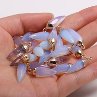 2pcs faceted opal stone pendants charms for diy necklaces earring accessories jewelry making women gift size 13x26mm