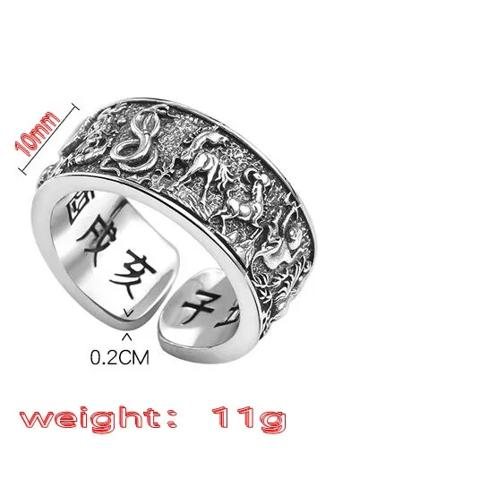 100% 925 пробы серебро зодиакальное кольцо для мужчин модные ретро черный Мода