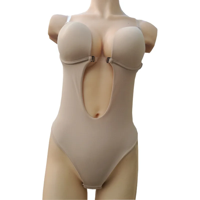 

Women Deep V Bodysuit Waist Trainer Invisible Shaper Body Tummy Shapewear Faja Strap Backless Plunge Thong Push Up padded Bra