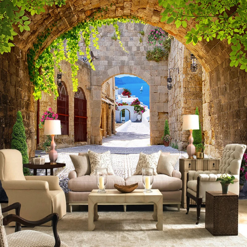 

Настенные 3D-обои по фото по индивидуальному заказу, в европейском стиле, маленьком городке, арках, большой росписи, для гостиной, дивана, укр...