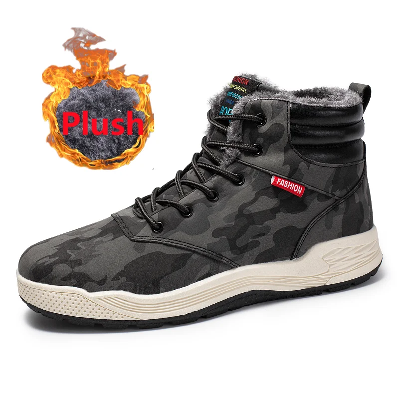 

Winter Plush Platform Safety Shoes for Men Snow Boots Original Security Flat Casual Male Footwear Fashion Leather Shoes Luxury