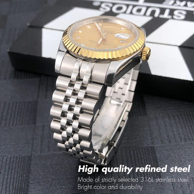 Ремешок для часов из нержавеющей стали 316L блестящий браслет Rolex 36 мм серебристый