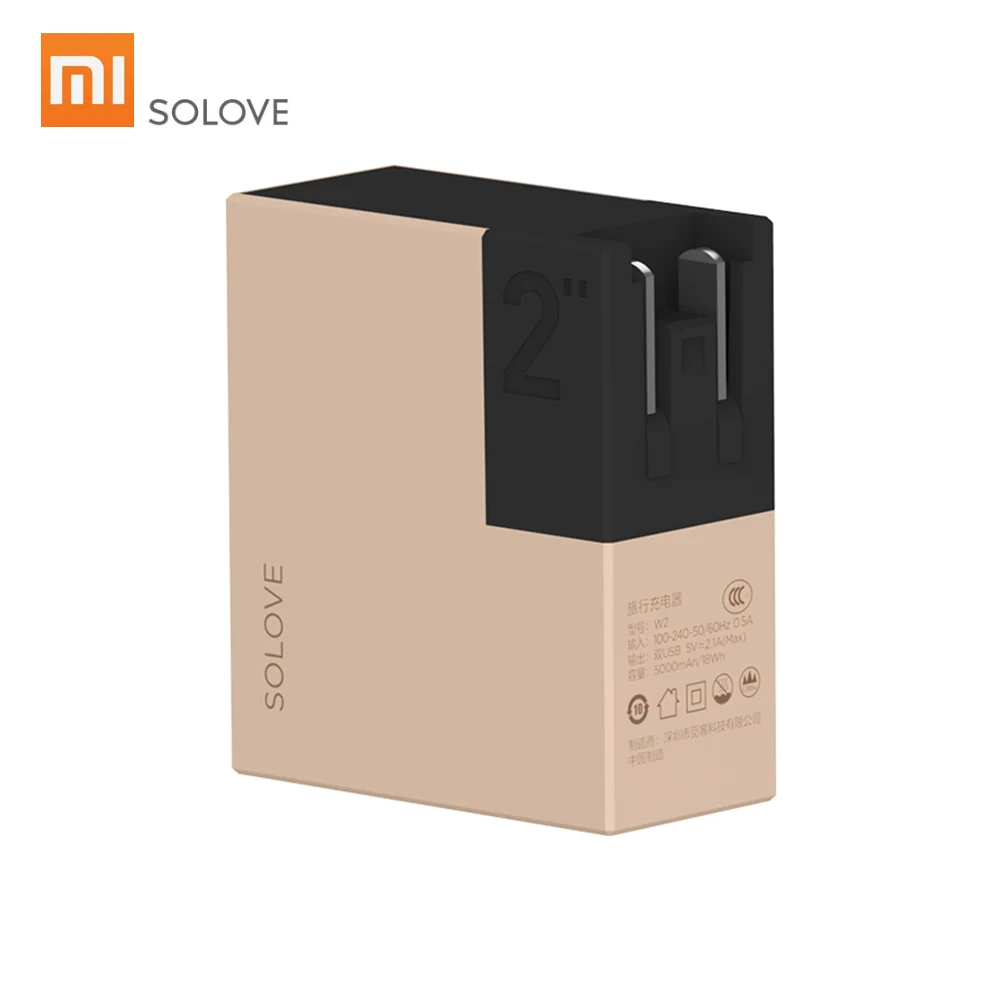 Xiaomi SOLOVE портативное зарядное устройство для путешествий W2 складной Универсальный США ЕС Великобритания штекер Адаптер 5000 мАч банк питания USB с двумя выходами