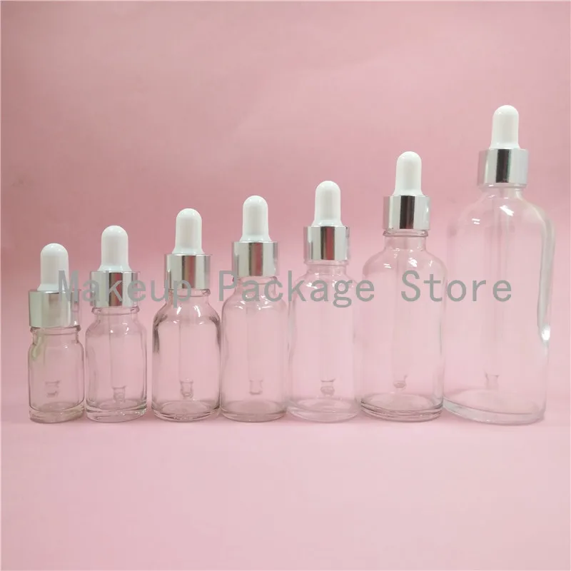 Прозрачный стеклянный базовый контейнер бутылочки для масла с золотым и белым