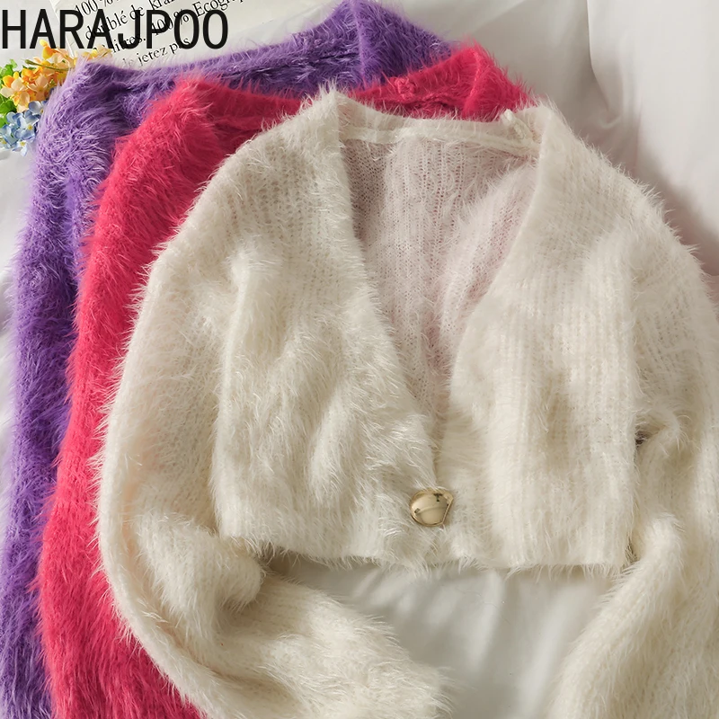 Женский кардиган Harajpoo французский нишевый плюшевый короткий свитер на одной