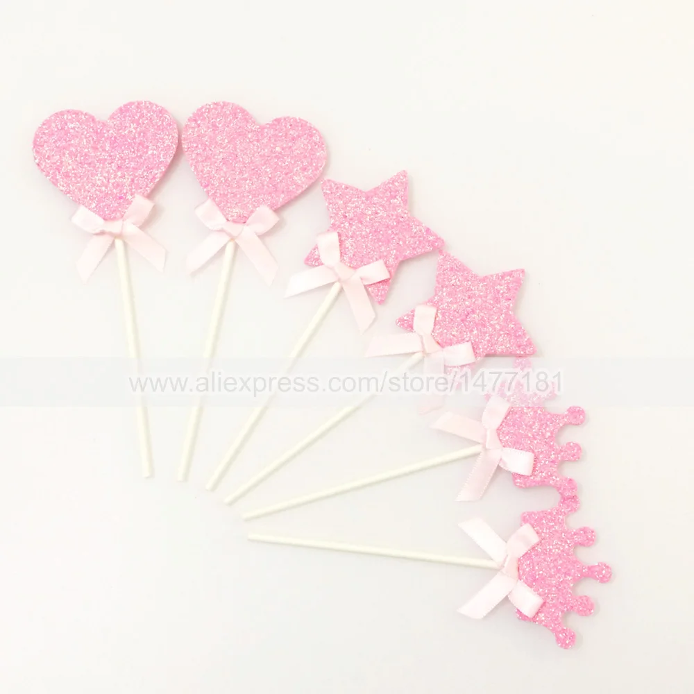 36 шт. золотой розовый корона звезда сердце милая лента банты для детей душа торта