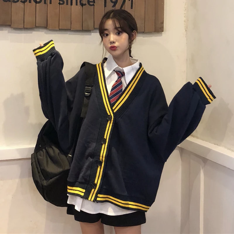 Осень зима новый корейский стиль преппи панелями Полосатое ажурное пальто с v