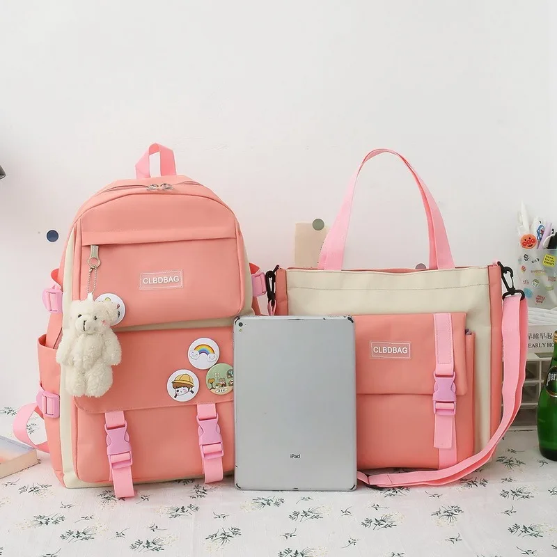 

4Piece/Set Fashion Backpack Canvas Women Backpack New School Bag For Teenager Girls Kawaii Backapck Female canvas Shoulder Bag