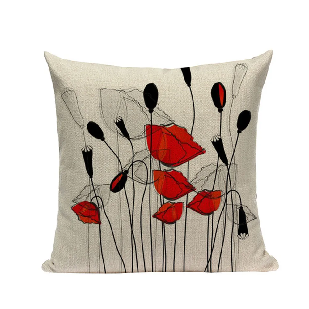 Декоративный креативный чехол для подушки с красными и черными цветами Чехол