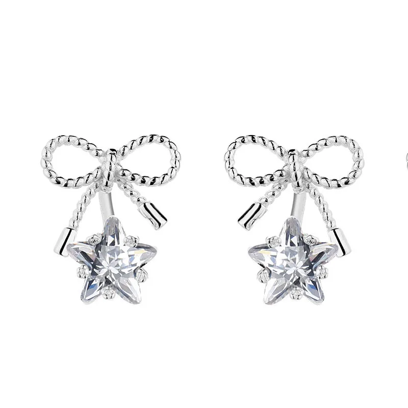 Женские серьги гвоздики в виде пятиконечной звезды из серебра 925