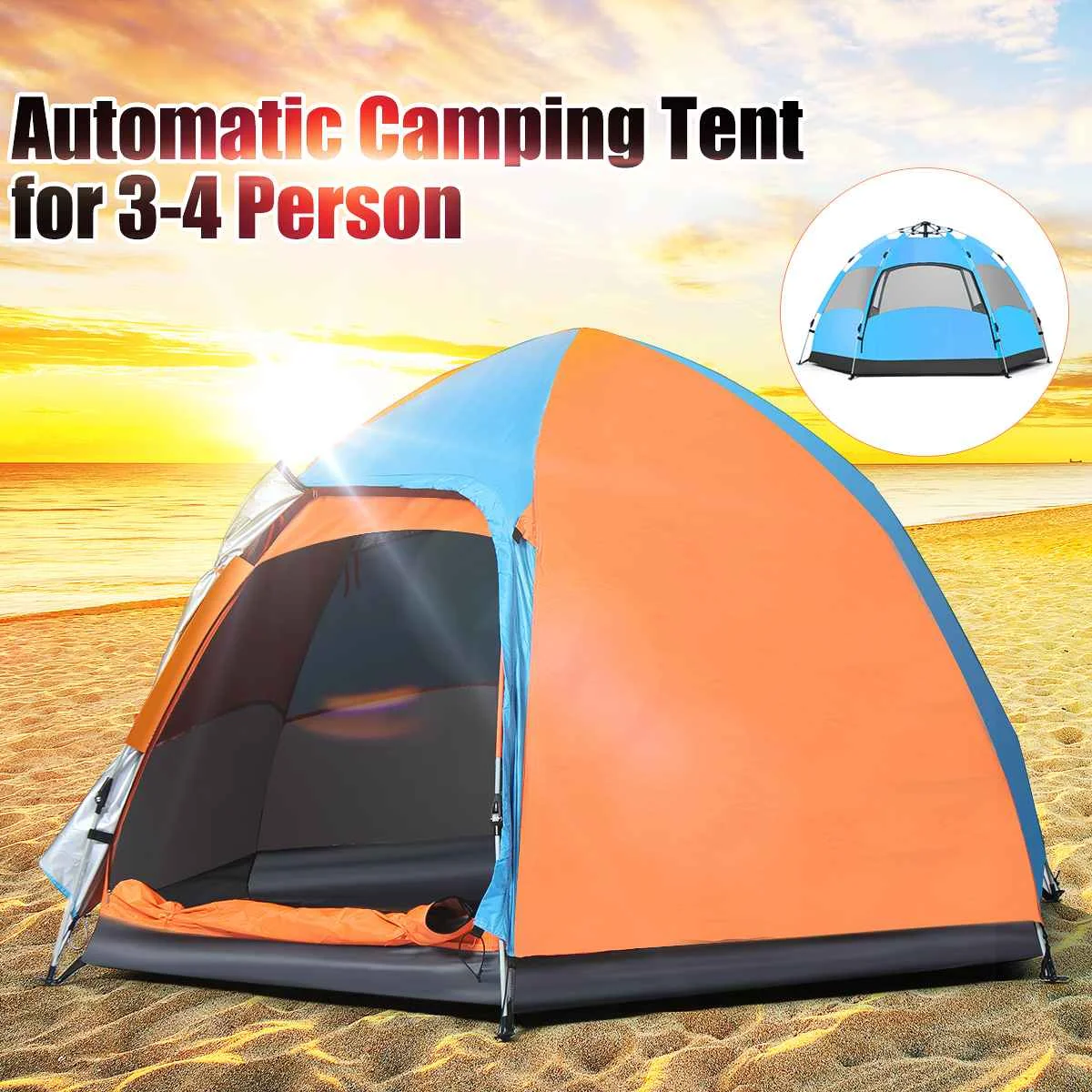 

3-4 Persons Tent Waterproof Canopy Outdoor Camping Hiking Double Layer UV Beach Sunshade Canopy Lightweight Tent Travel