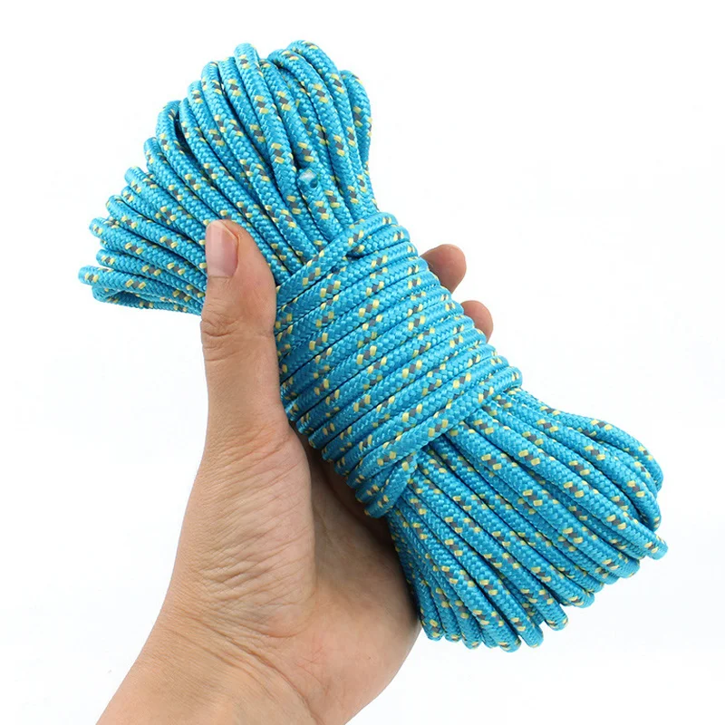 5mm Bold Thick 20M Reflective Paracord Rope for Outdoor Tent Camping Hiking Clothesline Windproof Pull Canopy Accessories - купить по