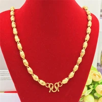 necklaces for women men yellow gold color oval olive beads chain wedding anniversary jewelry birthday gifts male collar bijoux