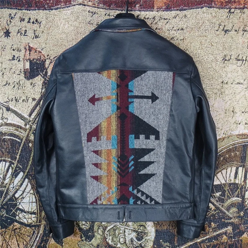 Мужская мотоциклетная куртка из натуральной воловьей кожи однобортная