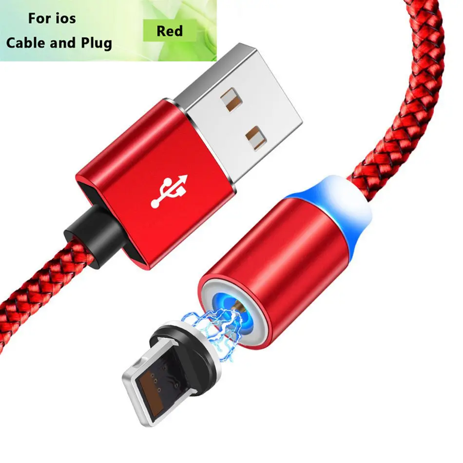 Red ios Cable Магнитный зарядный кабель для быстрой зарядки Micro usb type C кабель для iPhone 11 Pro Max samsung Xiaomi Мобильный телефон USB C Магнитный провод - Цвет: Red ios Cable