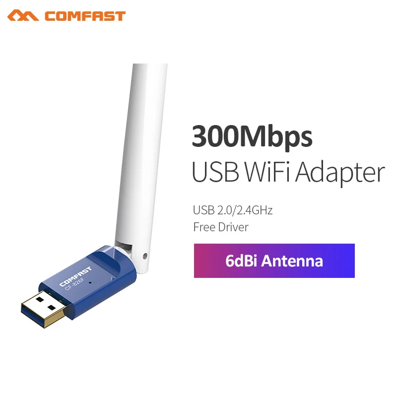 Comfast мини беспроводной USB Wi Fi адаптер 300 Мбит/с 6dbi антенна WiFi Dongle 802.11b/g/n сетевая