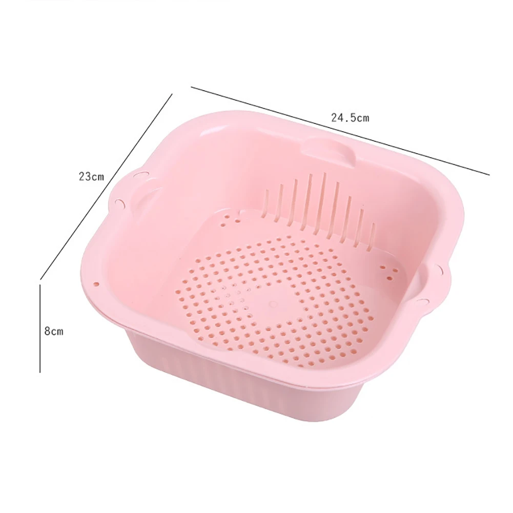 

Kitchen Square Double Layer Vegetables Fruit Drain Basket Storage Box Holder