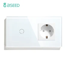 BSEED-Interruptor táctil con Panel de cristal, enchufe de pared estándar de la UE, 3 colores, 300W, 157MM, 1, 2 y 3 entradas