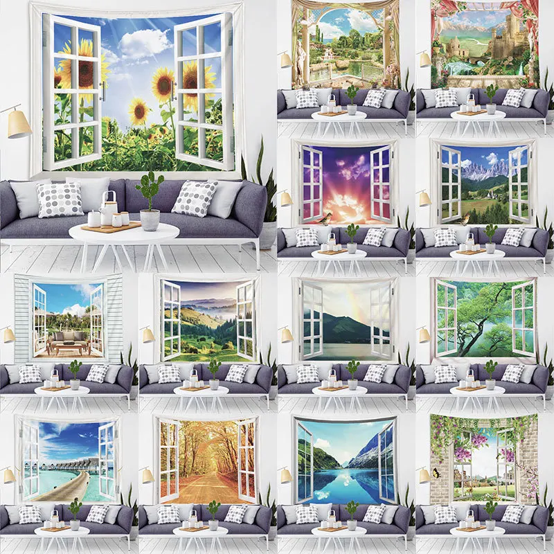 

Outside the Window Landscape Tapestry Wall Painting Decoration Living Room Bedroom Background Cloth Bedside Fabric Hanging Cloth