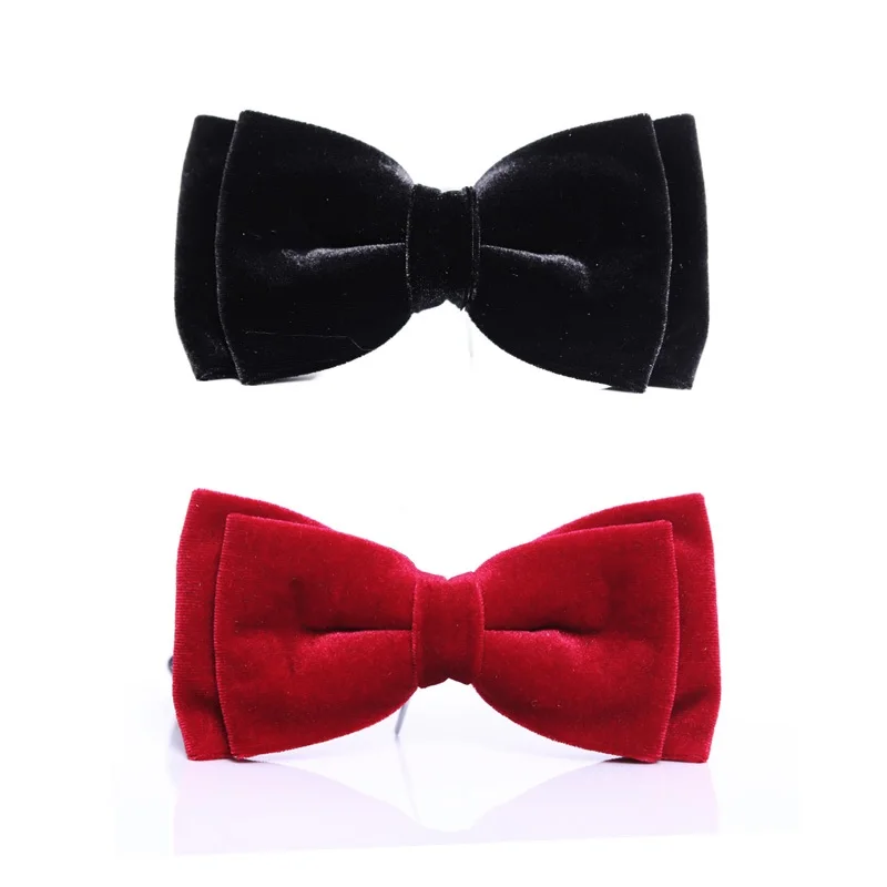 

High Quality 2020 New Arrivals Velvet Bow Ties for Men Fashion Smooth Butterfly Solid Red Maroon Bowties Designers Brand Bow tie