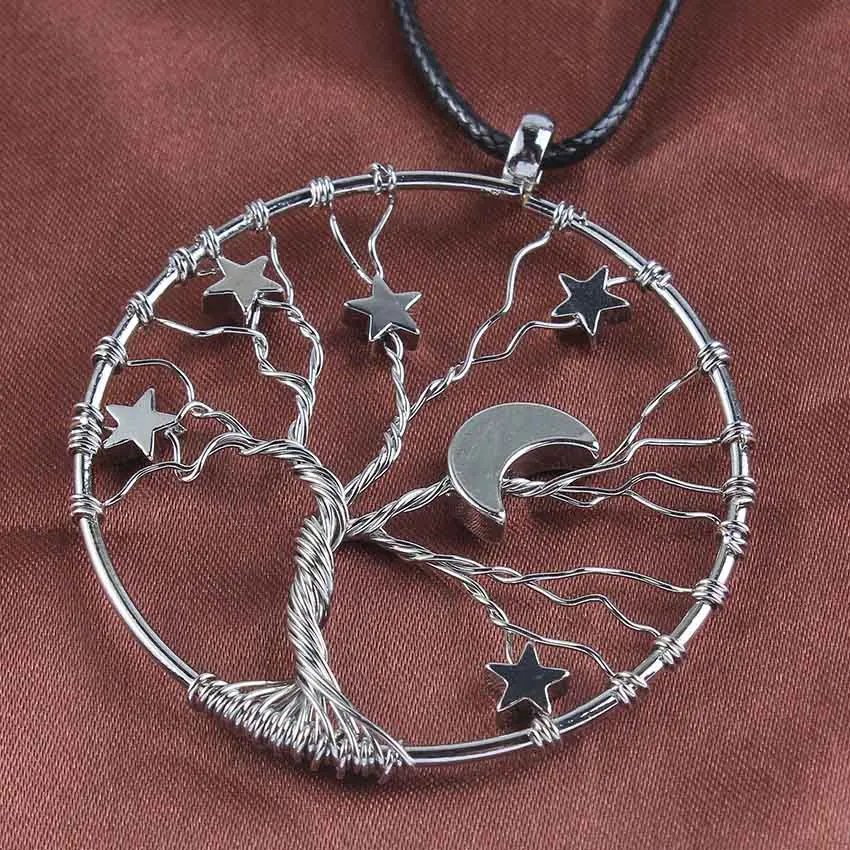 KFT трендовая Посеребренная инкрустация lucky Star Crescent MoonTree of Life Подвеска Ожерелье