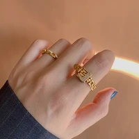 gold adjustable belt buckle zircon rings detachable metal chain ring luxury statement finger rings for women men jewelry gifts