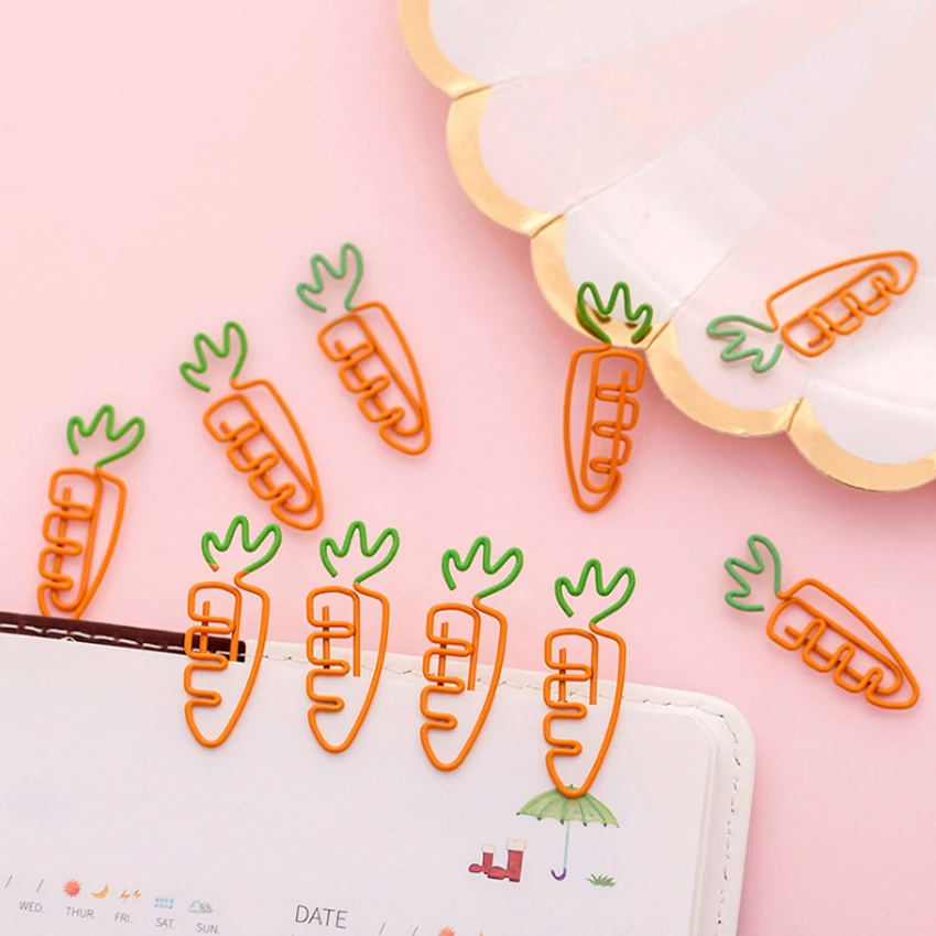 

10 шт./лот Kawaii в форме морковки, школьные и офисные принадлежности, Скрепка, Закладка, подарок, канцелярские принадлежности для книг, подарки ...