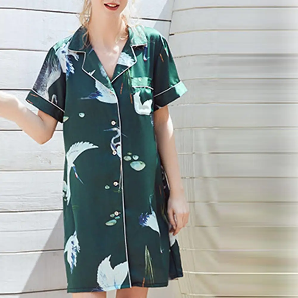 Женская шелковая ночная рубашка с принтом Повседневная Удобная 2019 | одежда