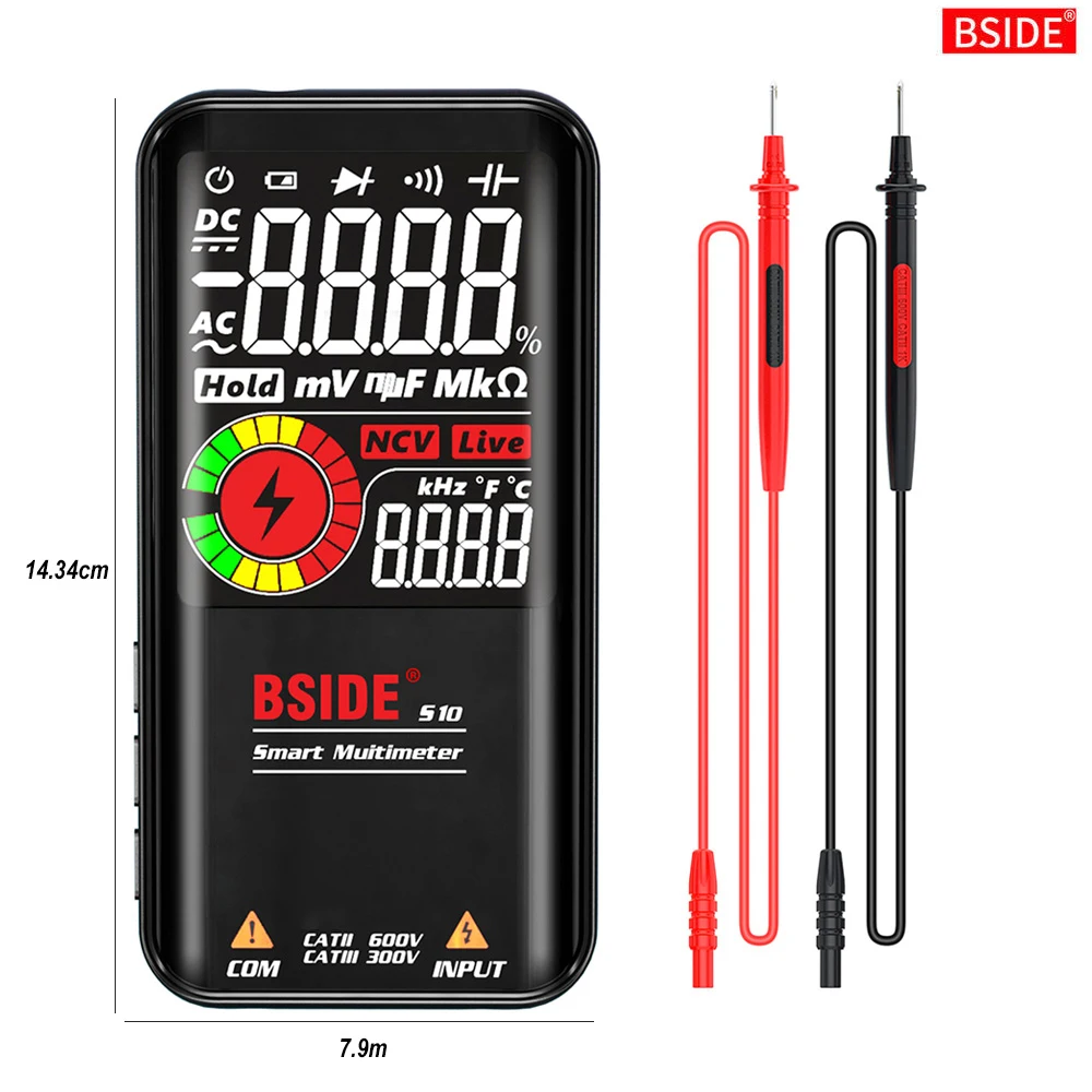 

BSIDE S10 Digital Multimeter Color LCD 9999 Counts Smart DC AC Voltage Capacitor Tester Ohm Diode NCV Hz Multimeter Tools