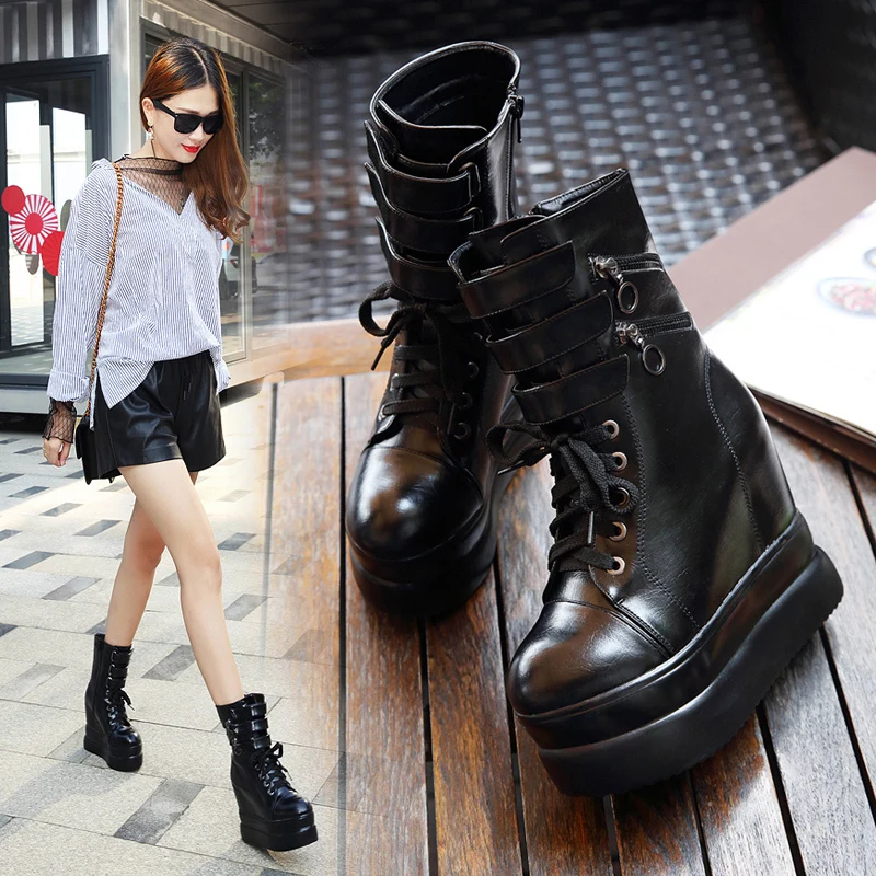 2019 Women Wedge 12cm High Heels luxury black sock help Boots Fetish Ankle Block Fall 5cm Platform Shoes Martin boots | Обувь