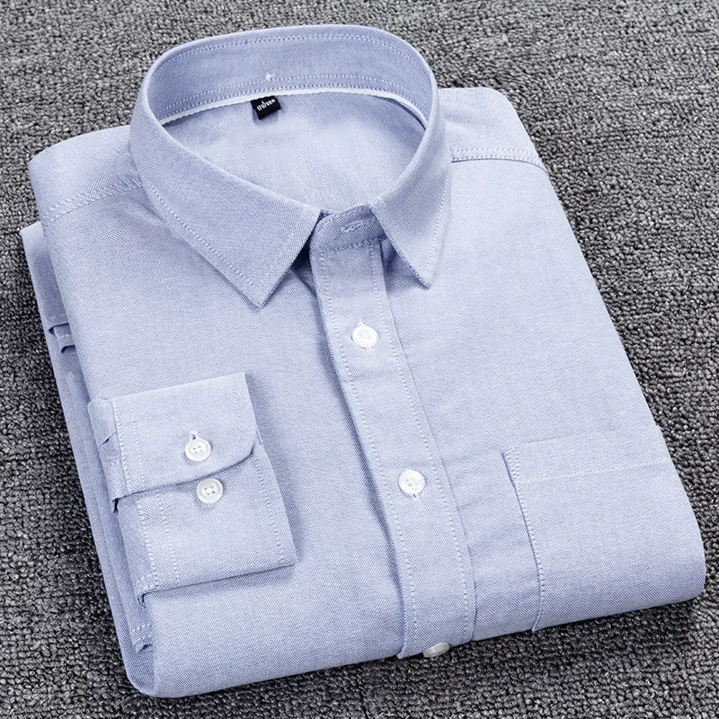 100% cotton shirt men's solid color oxford shirt men's young and middle-aged casual long-sleeved white work shirt men clothing
