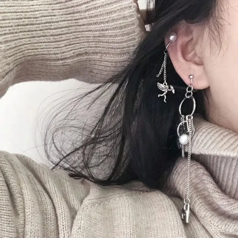 Асимметричная подвеска в форме сердца с Купидоном металлические висячие серьги