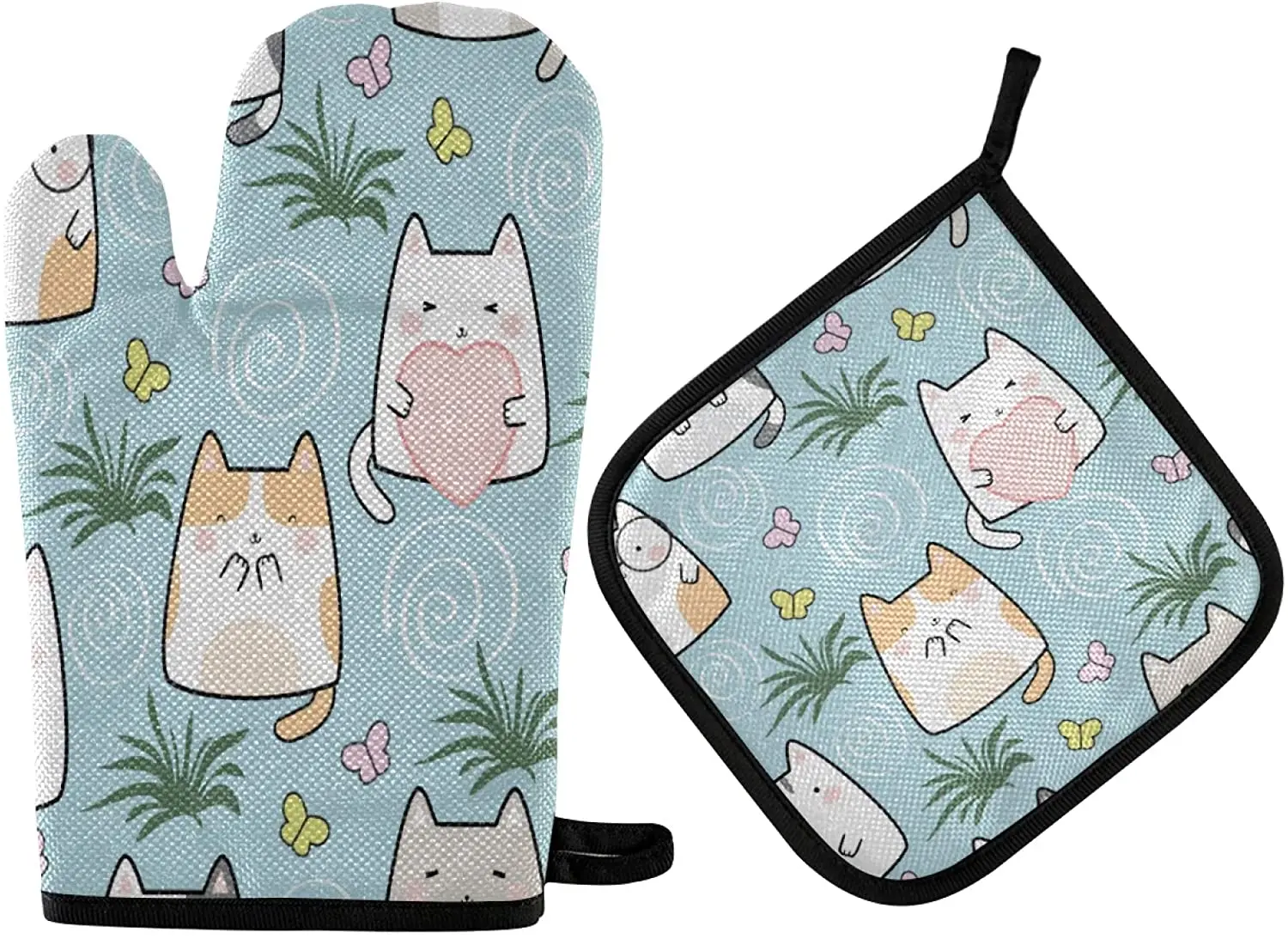 

Cute Cat Butterfly Oven Glove Pot Holder Cartoon Animal Glove Pad Heat-resistant Potholder Microwave Baking Gift