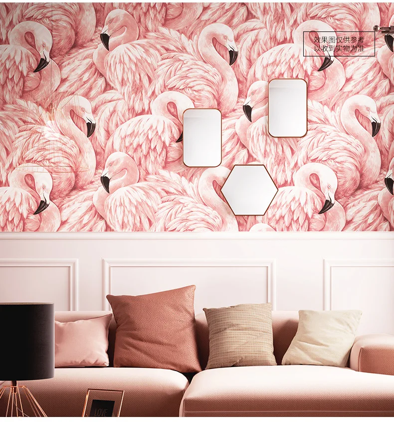 

Nordic style pink wallpaper flamingo girl heart background wallpaper bedroom living room modern minimalist princess powder.