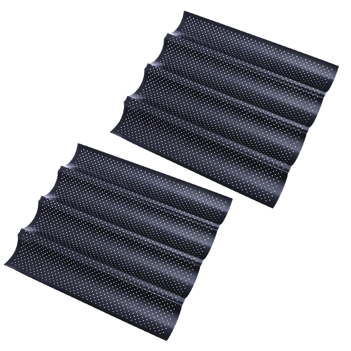 

2PCS Nonstick Bread Pans Waved Baking Tray 4 Slots Baking Mold for Home Kitchen Restaurant (Size L, Black)