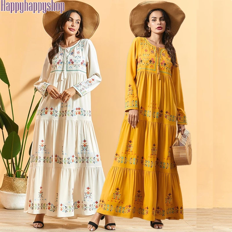 Платье размера плюс с мусульманской вышивкой абайя кафтан женские свободные