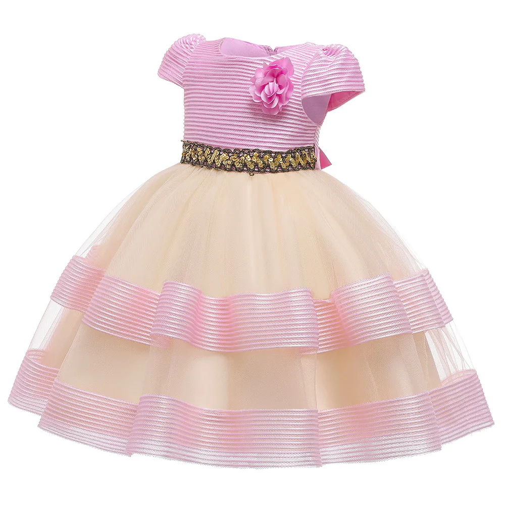 Платье принцессы с цветочным узором для девочек Летние Детские платья бусинами