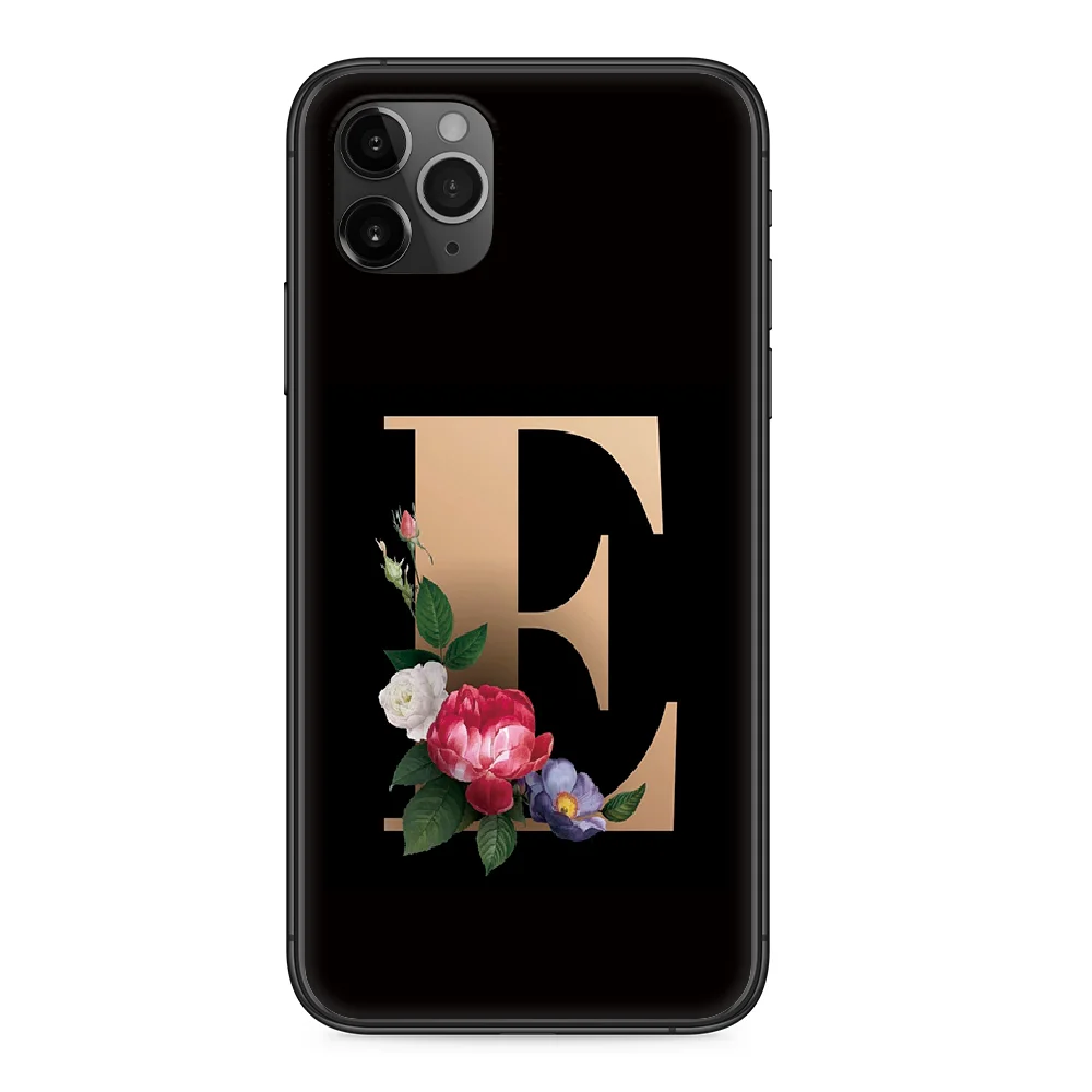 

English Alphabet Classic Elegant Flowers Phone Case cover For Iphone 11 7 8 XR 5 5C 5S 6 6S PLUS X XS PRO SE 2020 MAX black
