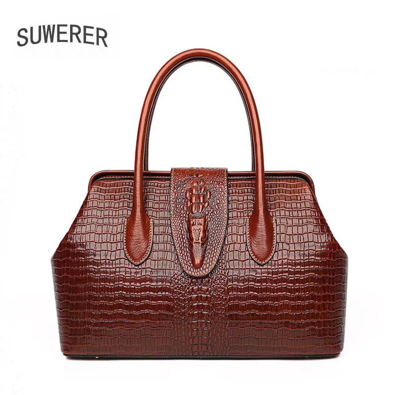 

SUWERER Real Cowhide bag 2021 new women Genuine Leather bag fashion women famous brand leather bag Crocodile pattern bag tote