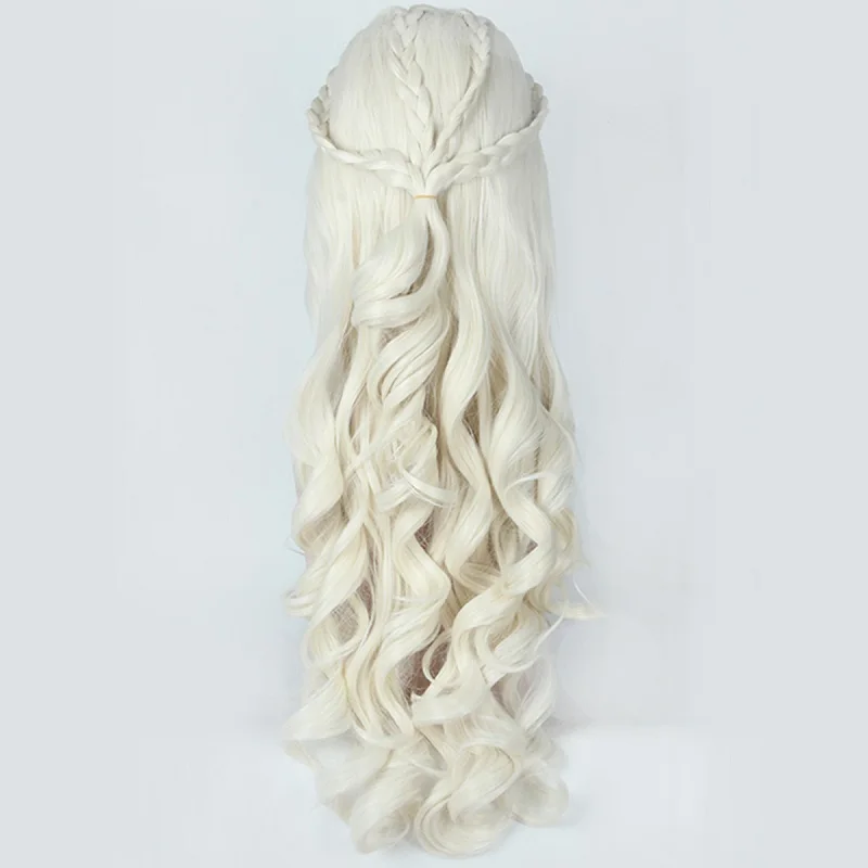 Парик из Игры престолов, серебристый/бежевый, Khaleesi daeneris Targaryen, косплей, 80 см, длинные кудрявые парики для женщин, ролевые игры, синтетические волосы