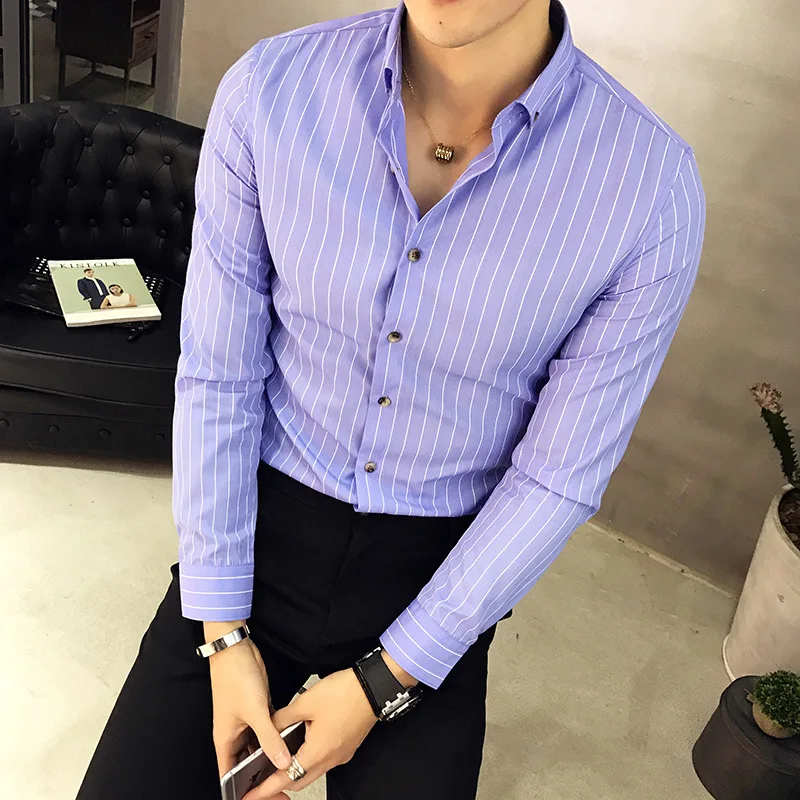 

Spring handsome men's shirt shirt long-sleeved striped Slim men's shirt