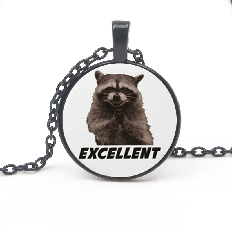 New Fashion Raccoon Crystal Pendant Necklace Jewelry Animal Glass Photo Cabochon Gift Men Women Decorative Souvenir |